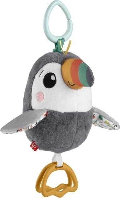 Lodër pelushi Fisher Price Flap & Go Toucan për karrocë, Gri/Bardhë