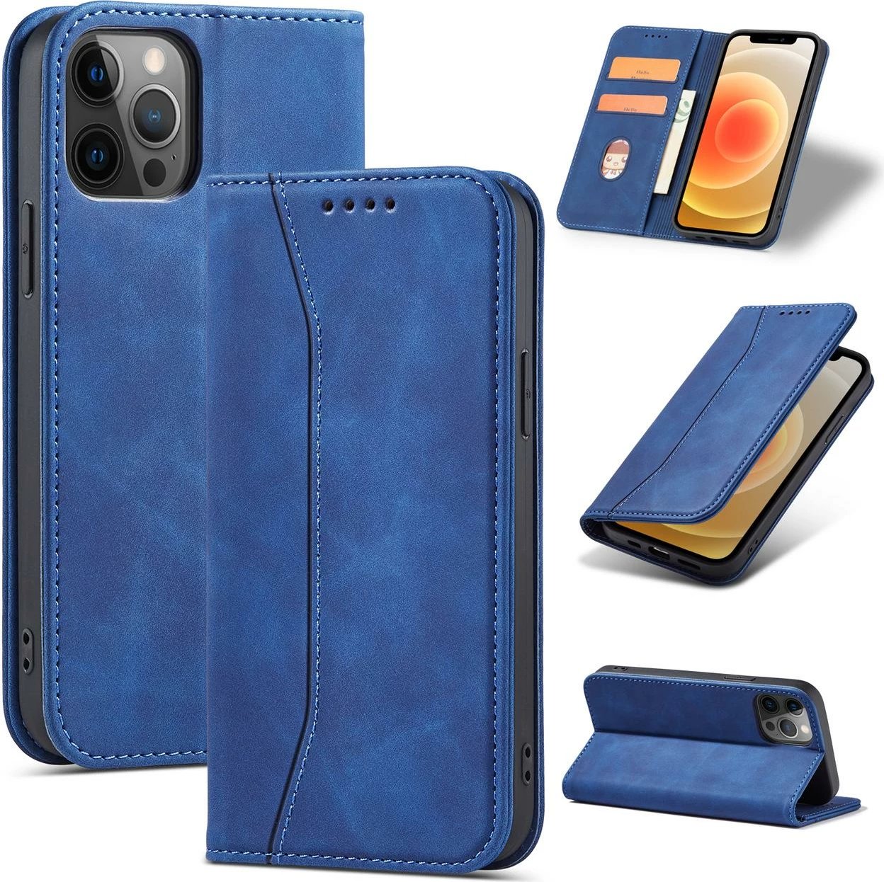 Mbështjellës Hurtel Magnet Fancy Case për iPhone 12 Pro Max, me portofol dhe stand, Kaltër