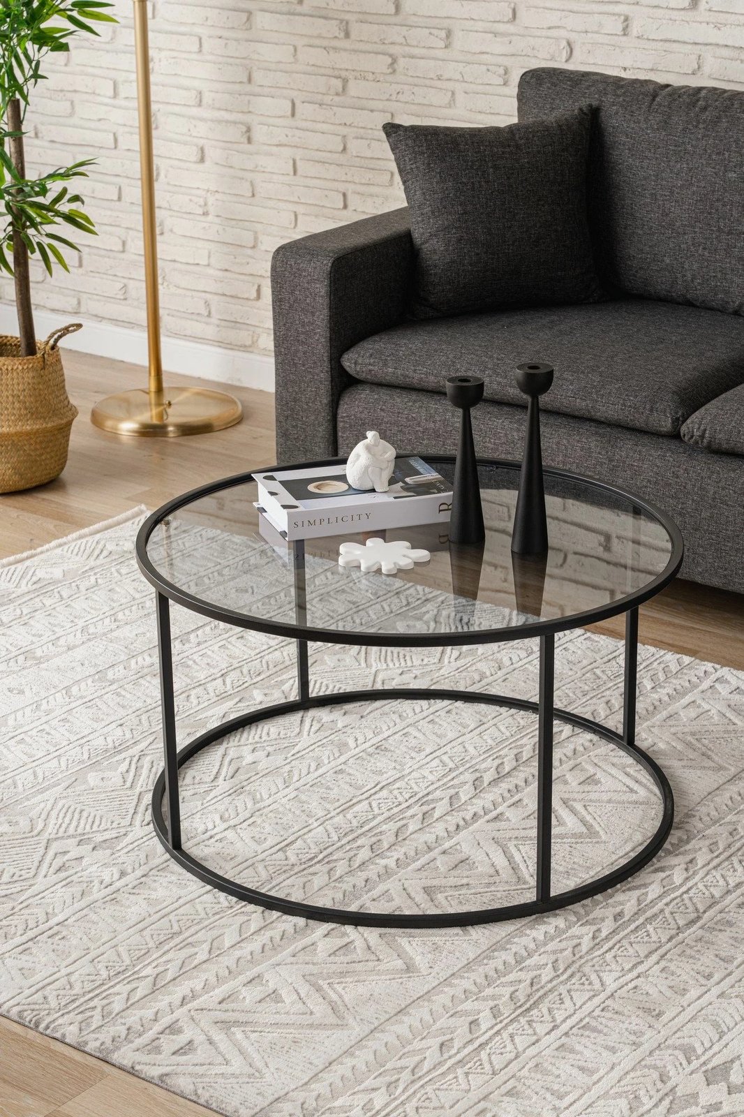 Tavolinë e ulët, xham i tymosur, kornizë metalike, e zezë, Startis 80