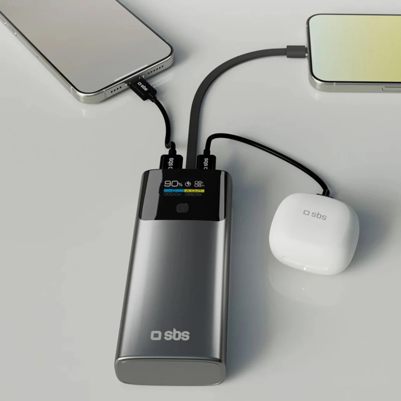 Powerbank SBS 10000mAh me LCD, PD 20W, USB-C kabllo e integrume, Gri