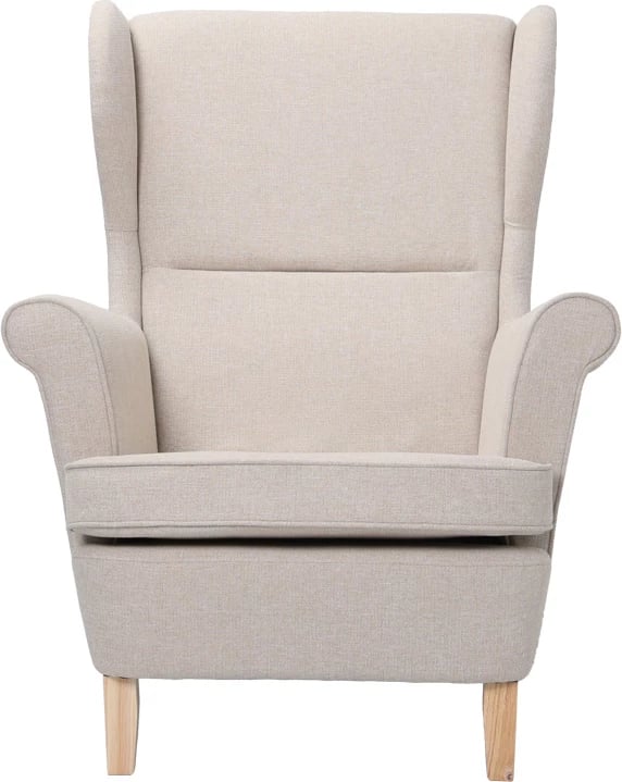 Karrige bergère Malei, material krem, këmbë druri, 85x93x100cm