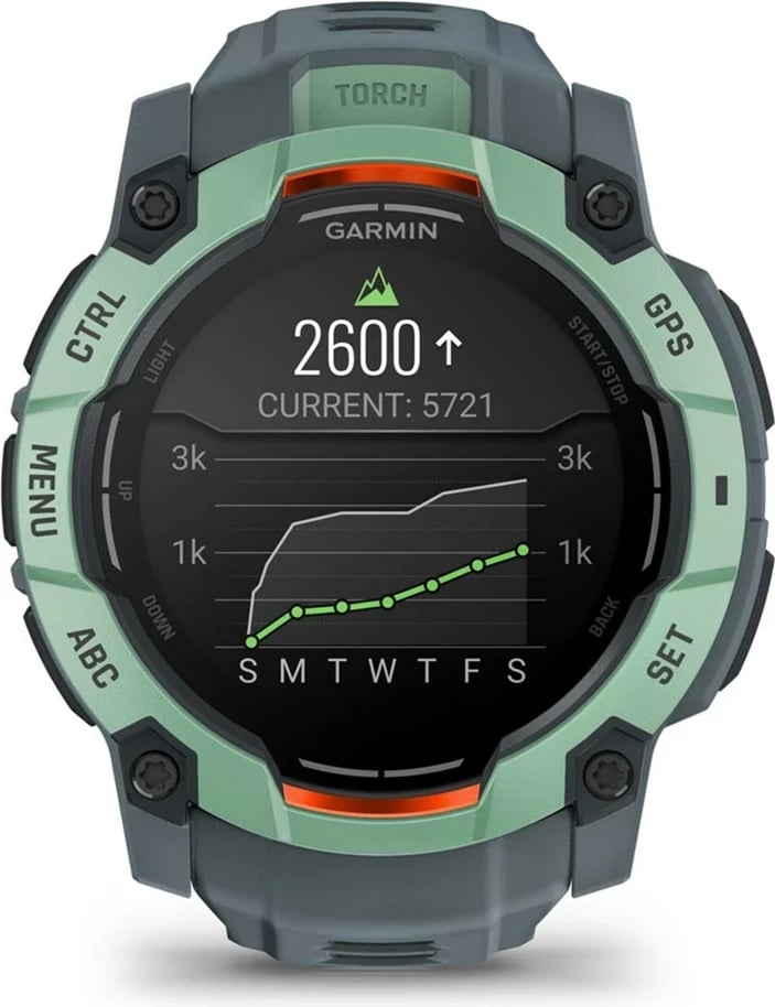 Orë sportive Garmin Instinct 3 AMOLED, 50mm, GPS, rrip silikoni, Gjelbër
