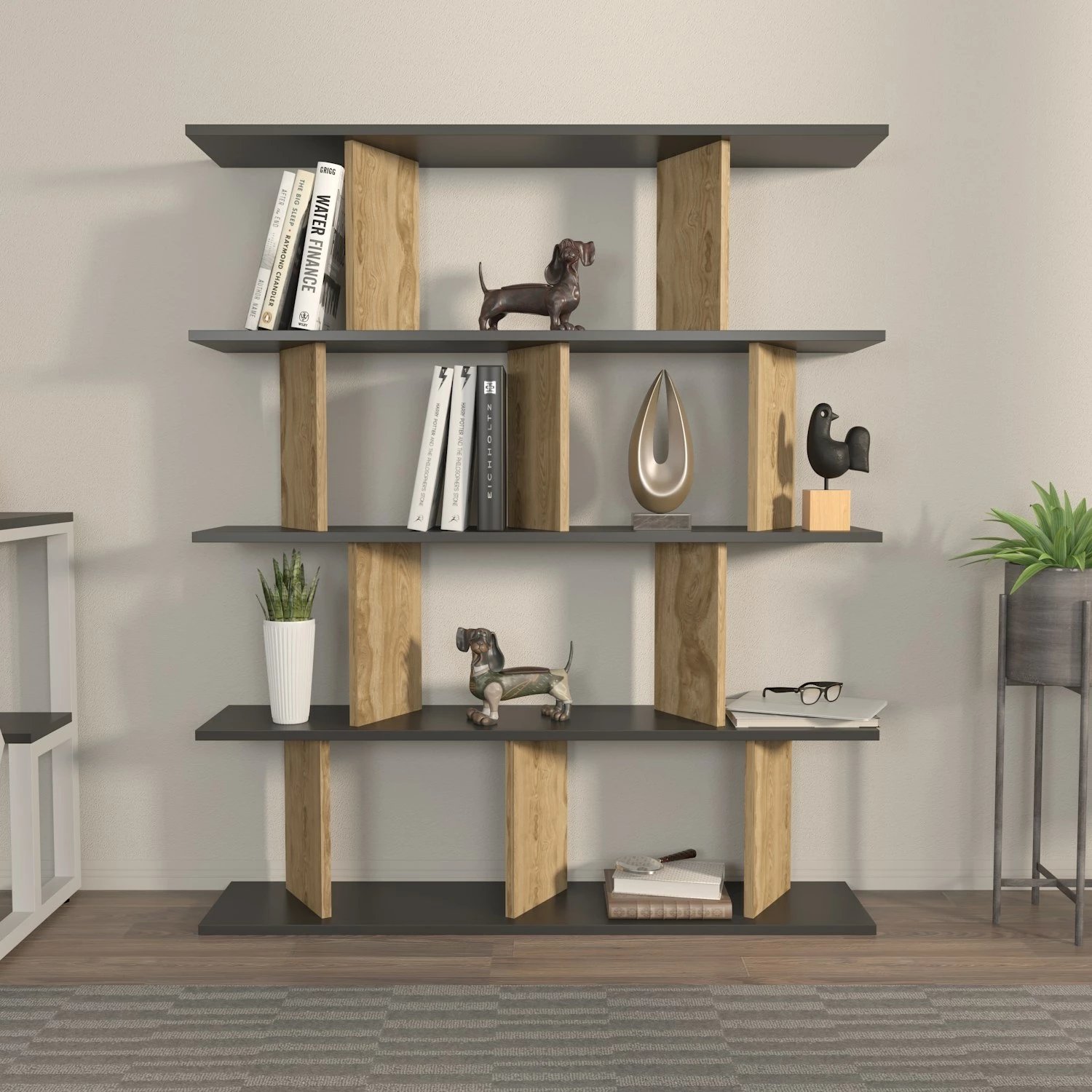 Raft librash Hanah Home, Grace, ngjyrë e zezë dhe lis