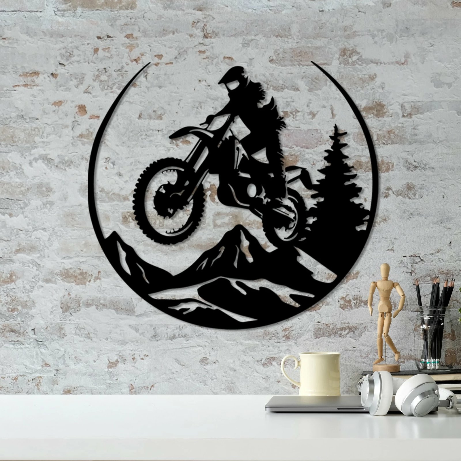 Aksesor dekorativ metalik për mur Wallity, Enduro, ngjyrë e zezë, 46x49cm