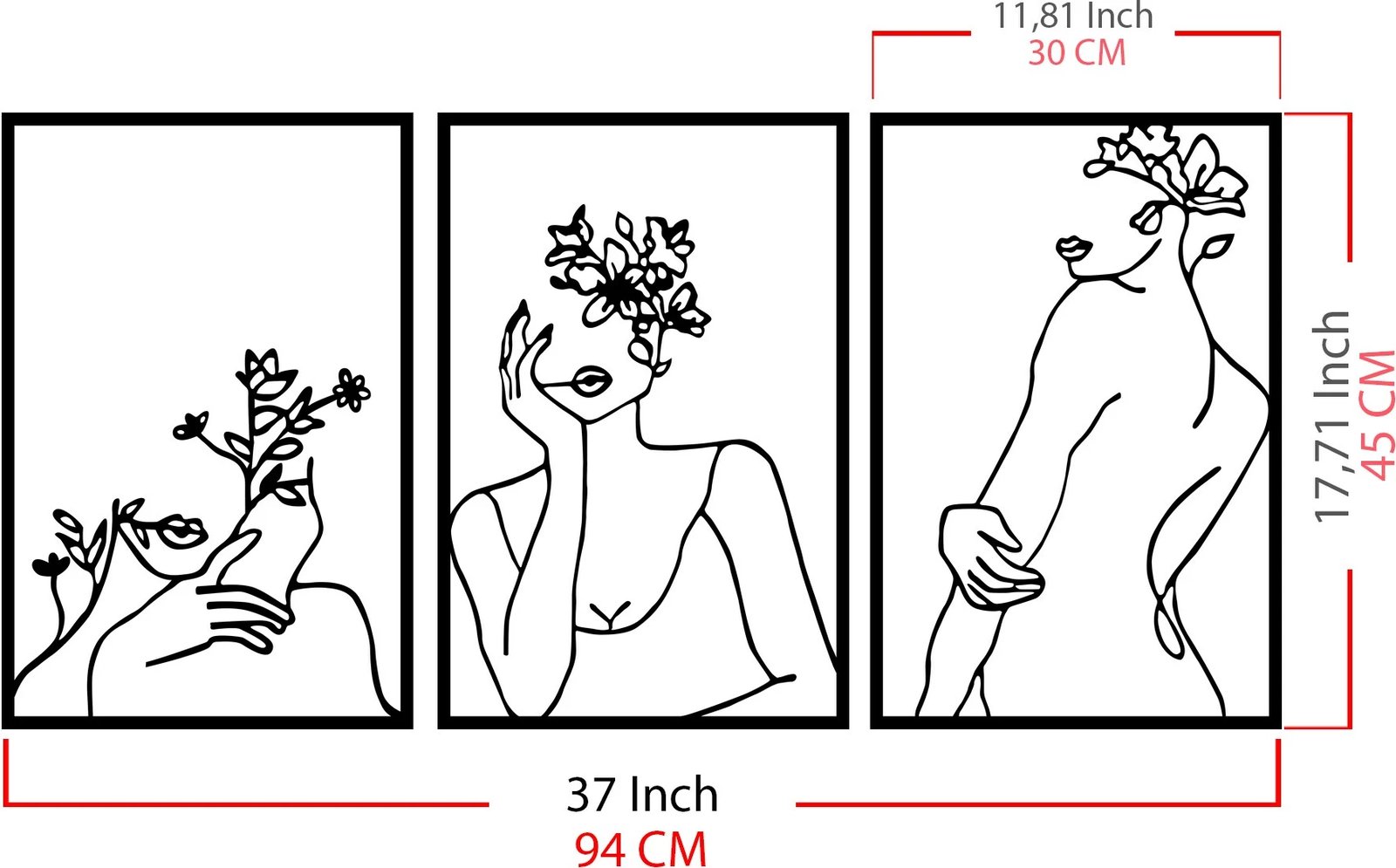 Aksesor dekorativ metalik për mur, Wallity, fytyrë gruaje me lule