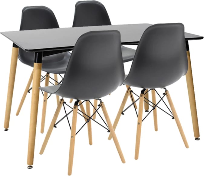 Tavolinë me karrige Natali-Julita set 5 copë, e zezë-natyrale, 120x80x76cm