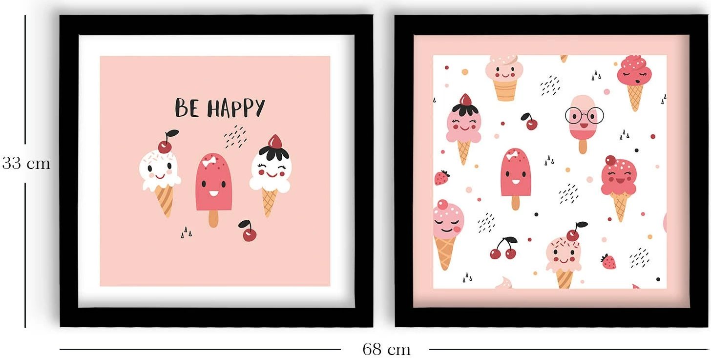 Piktura dekorative me kornizë MDF (2 copë), ngjyrë rozë dhe e bardhë, Wallity, 2P3333SCT-010