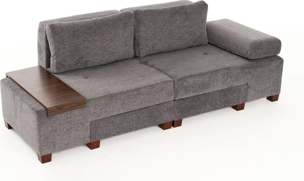 Divan-krevat treshe, pëlhurë chenille, ngjyrë gri, Perenna