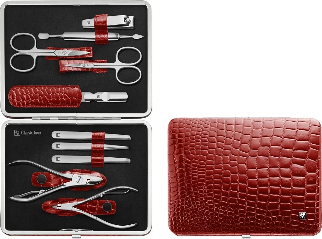 Set manikyr ZWILLING Classic Inox, 10 pjesë, Kasë lëkure, Kuqe Set manikyr ZWILLING Classic Inox, 10 pjesë, Kasë lëkure, Kuqe