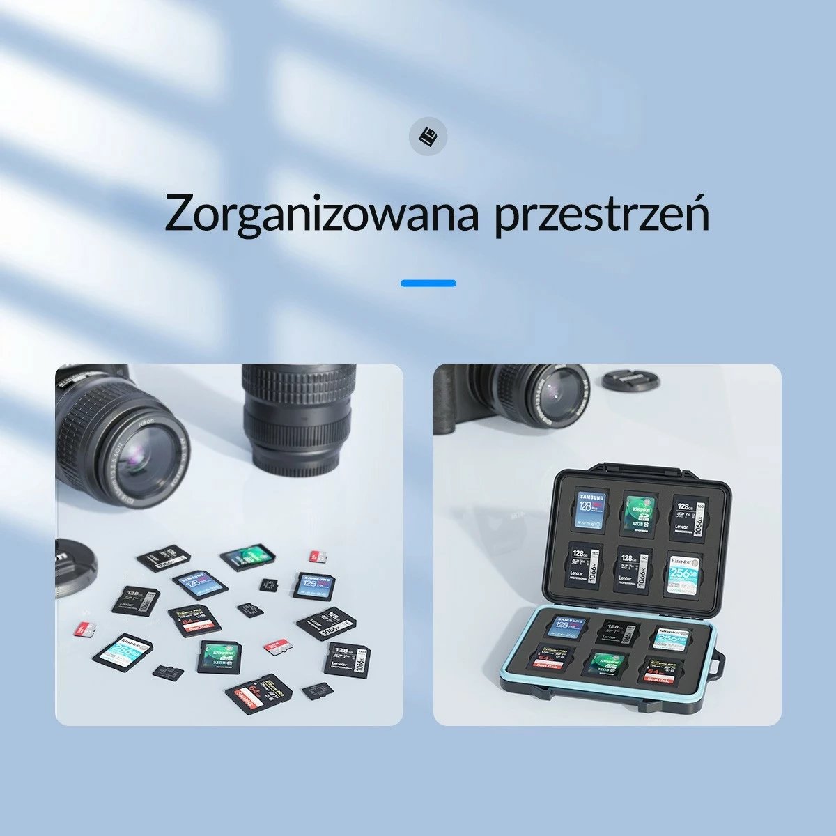 Mbështjellës Orico për karta memorie, 4*SD, 13*microSD, ngjyrë zezë-blu Mbështjellës Orico për karta memorie, 4*SD, 13*microSD, ngjyrë zezë-blu
