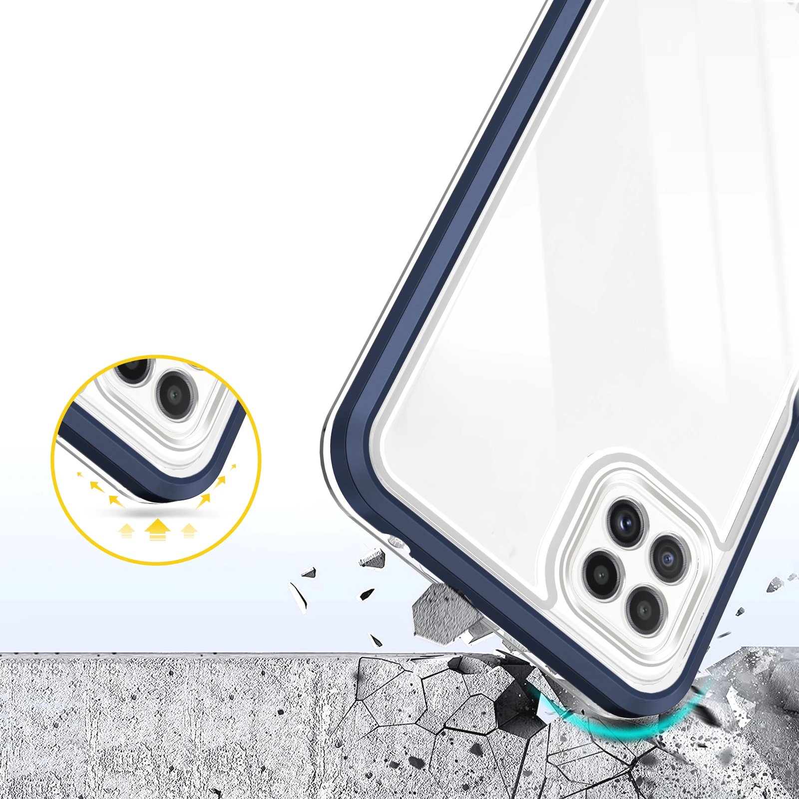 Mbështjellës Hurtel Hybrid Armor Clear 3 in 1 për Samsung Galaxy A22 5G, Blu/Transparent