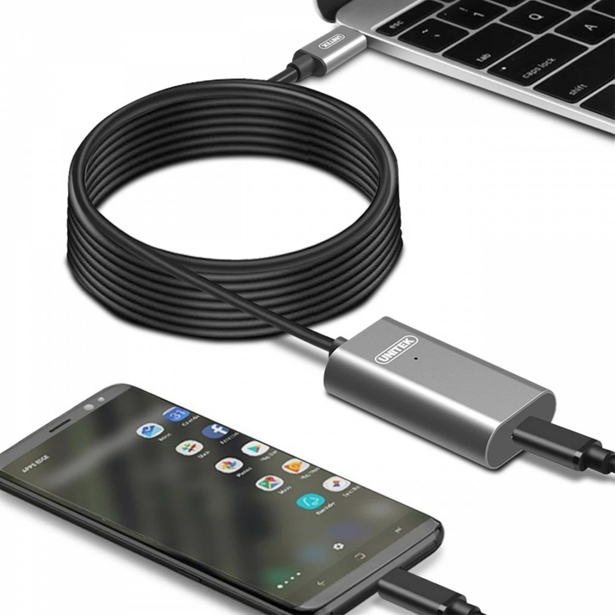 Kabllo zgjatës aktiv USB Type-C Unitek U305A, 5m, E zezë/Gri
