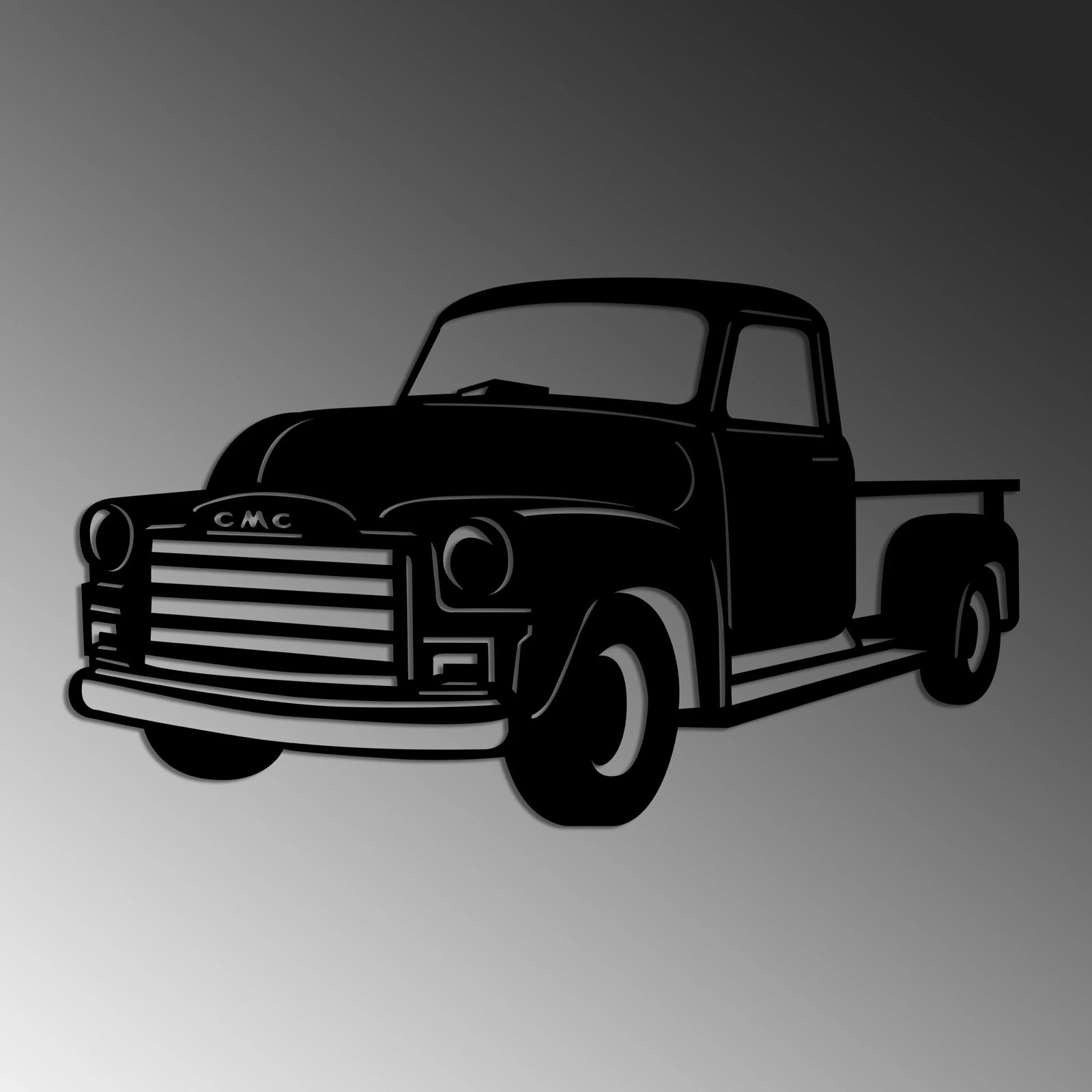 Aksesor dekorativ metalik për mur, kamion GMC 3100, ngjyrë e zezë, 60x35cm