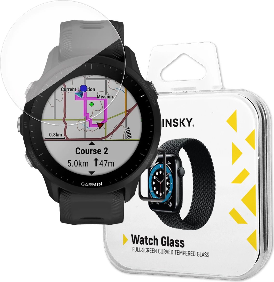 Xham i temperuar Wozinsky Full Glue për Garmin Forerunner 955, me kornizë të zezë
