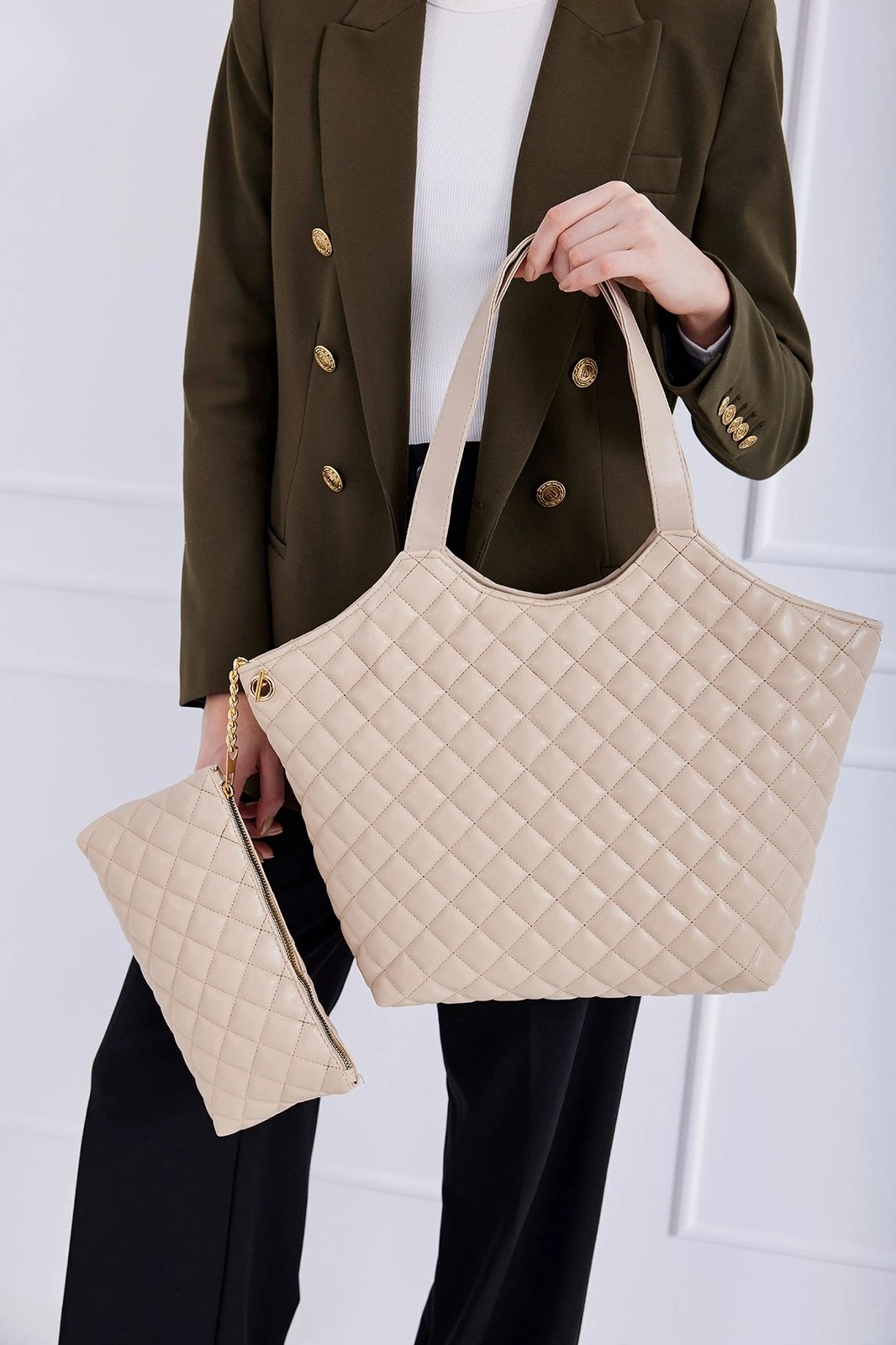 Çantë krahu Zoozie Bags, MK1020022SAG10-03, ngjyrë mink (set me 2 pjesë)