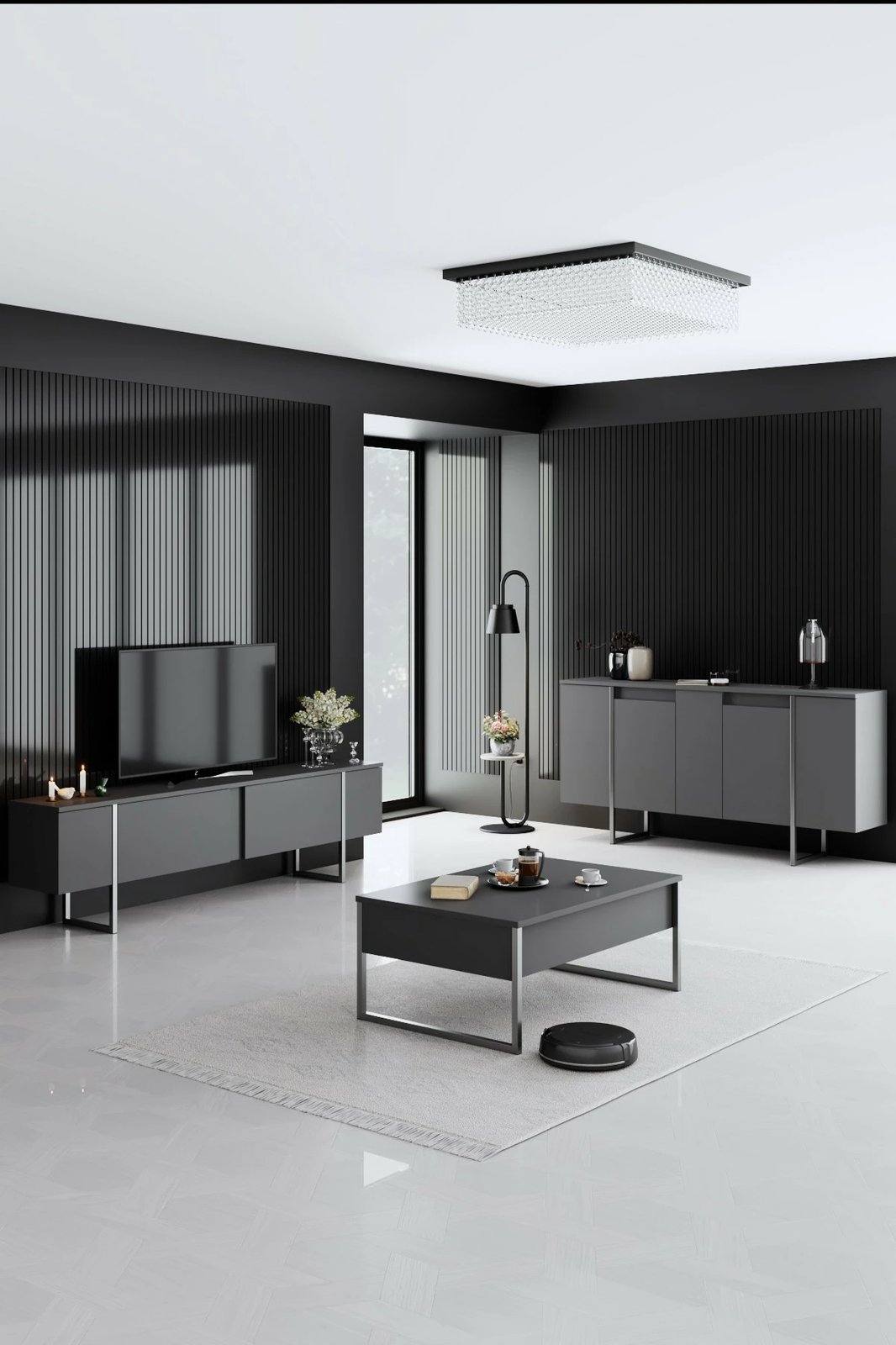 Set mobiljesh për dhomë dite, Hanah Home Luxe, antracit, argjend