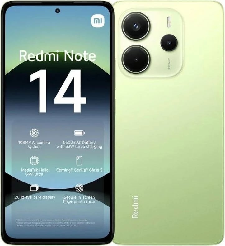 Celular Xiaomi Redmi Note 14, 6GB RAM 128GB, Dual SIM 4G, NFC, OEM, Lime Green