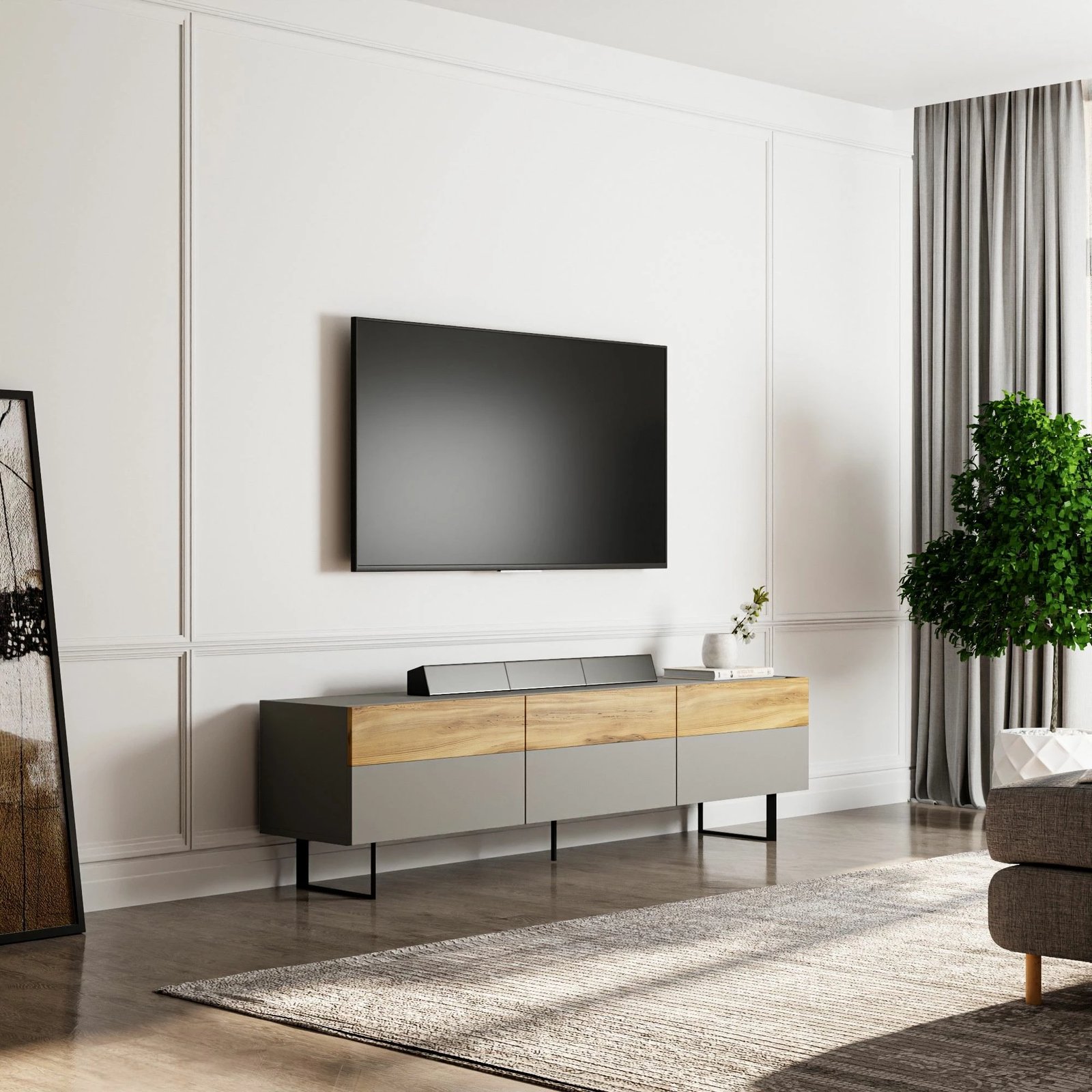 Komodë TV Skye Decor, ngjyrë gri, lis