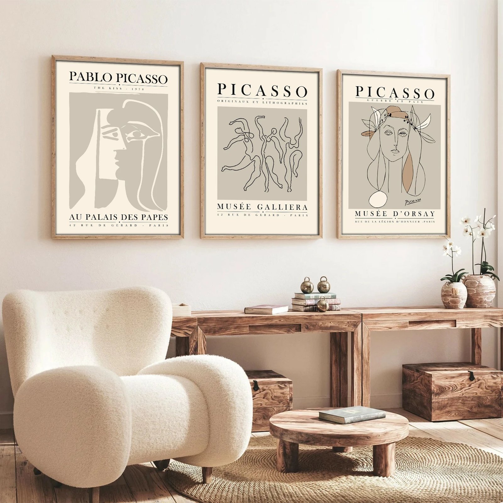 Set pikturash dekorative me kornizë, MDF, 3 copë, Wallity, Huhu256, 50x70cm