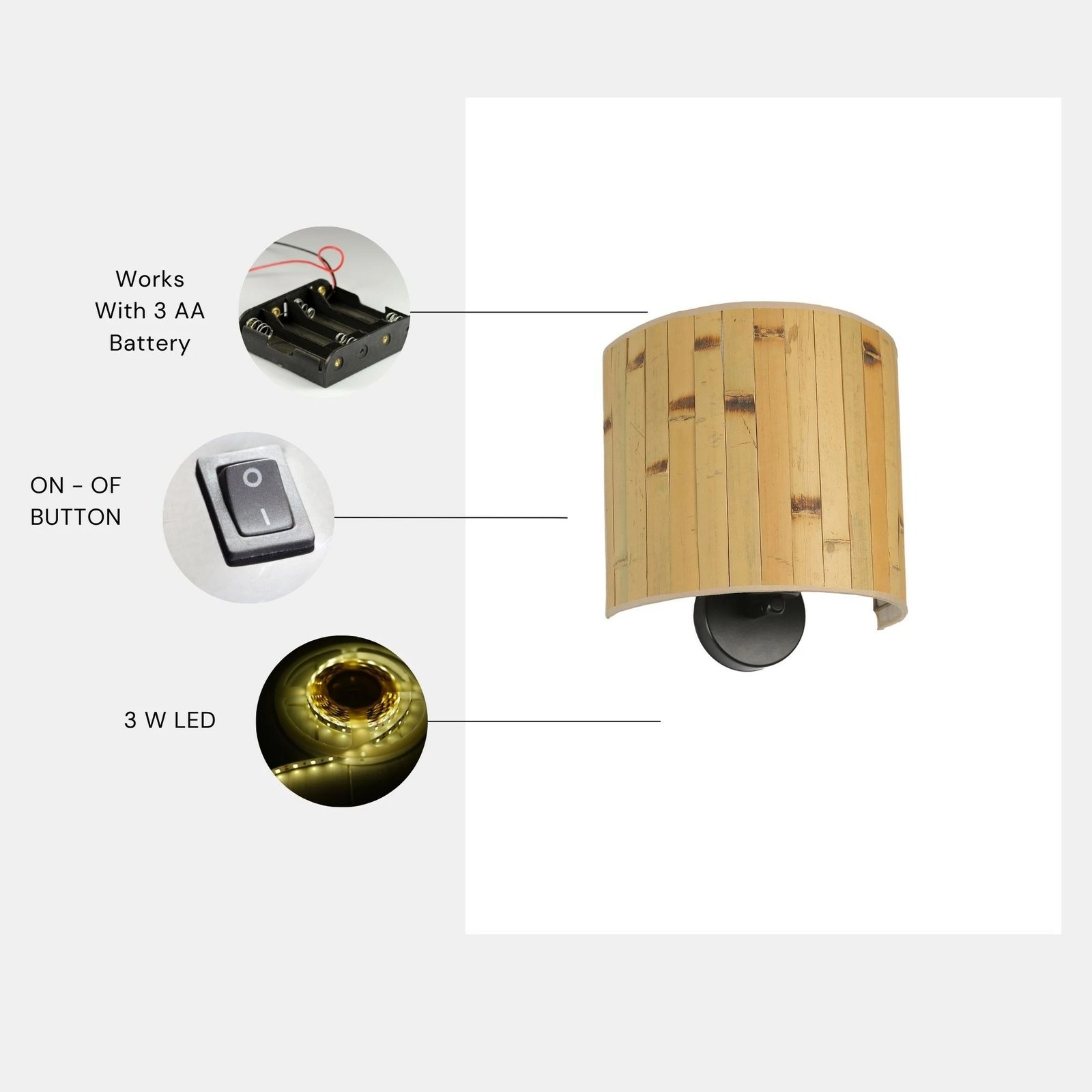 Llambë muri Opviq, bambu, 8850-6P