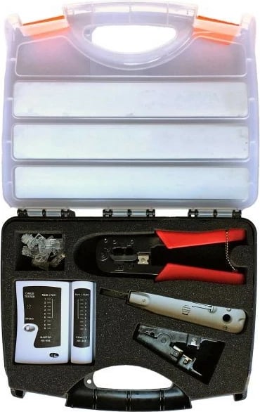 Set veglash instaluesi ALANTEC NI038 me tester kabllosh, krimpues, stripper dhe konektorë RJ45