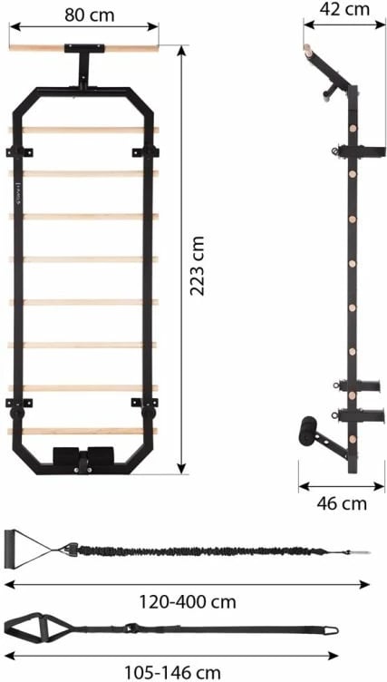 Shkallë gjimnastike multifunksionale HMS, ngjyrë e zezë/kafe