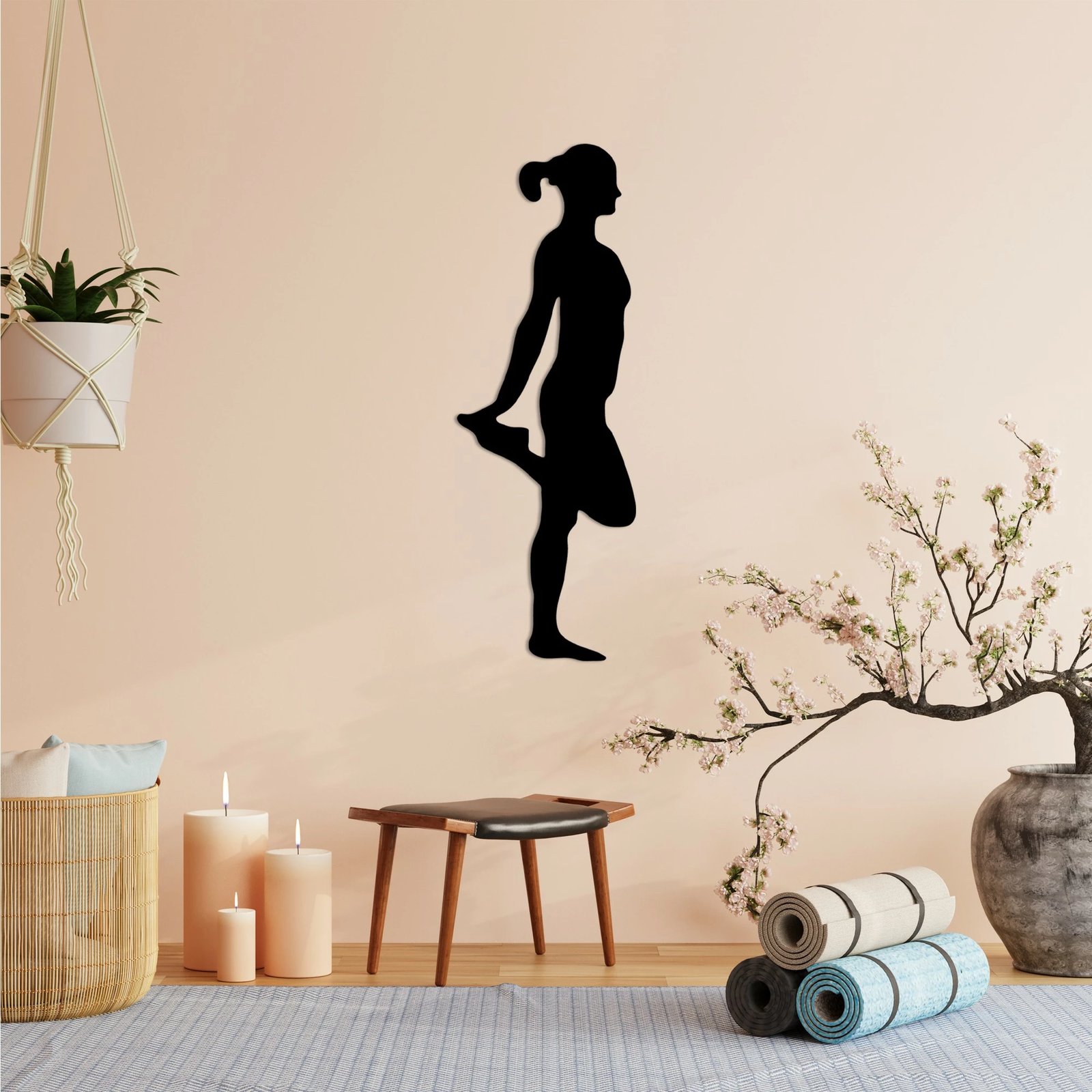 Aksesor dekorativ metalik për mur, Wallity Yoga 1, ngjyrë e zezë, 21x60cm