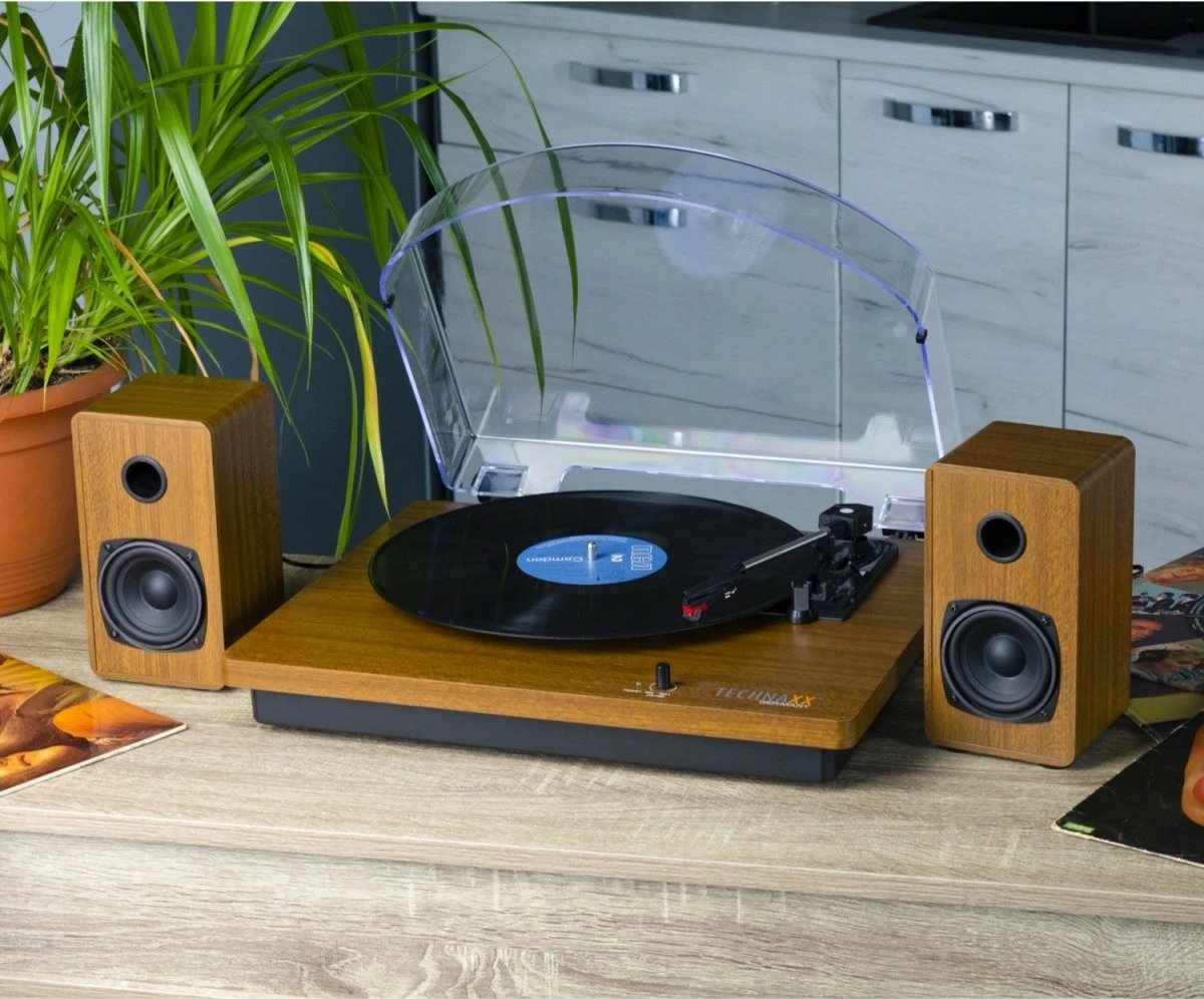 Gramafon Technaxx TX-188 me Bluetooth, 2 altoparlantë stereo, dru