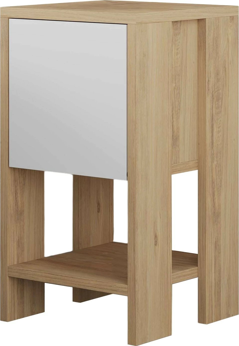 Komodinë anës shtratit Skye Decor, Ema, ngjyrë lis safir dhe e bardhë