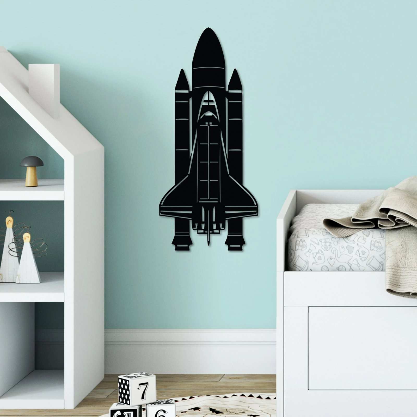 Aksesor dekorativ metalik për mur, raketë hapësinore, Wallity