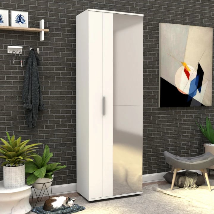 Dollap për këpuca me derë pasqyre, ngjyrë e bardhë, Hanah Home, Shc-629-Bb-2