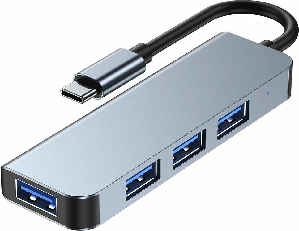 HUB Tech-Protect V1 4in1, USB-C në 3x USB-A 2.0 / USB-A 3.0, Gri