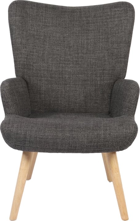 Fotelje Gerlina, material tekstili ngjyrë gri e errët, këmbë druri natyral, 71x64x94cm