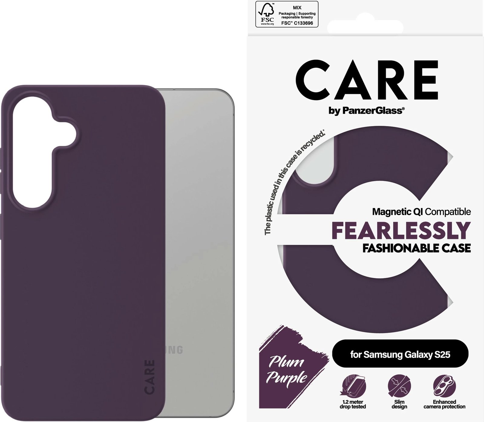 Mbështjellës PanzerGlass CARE për Samsung Galaxy S25, silikon, plum purple