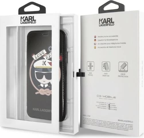 Mbështjellës Karl Lagerfeld Signature Glitter për iPhone X/Xs, i zi