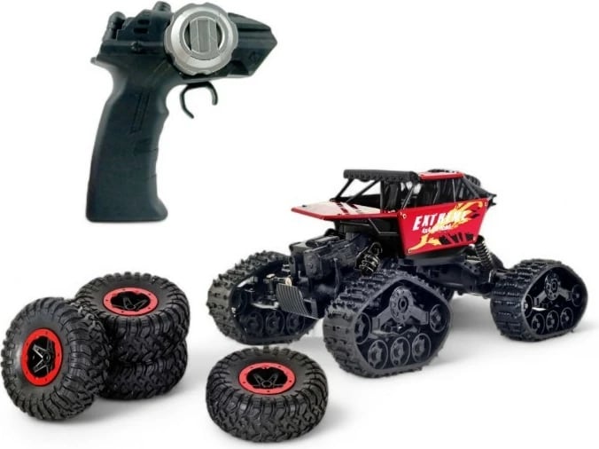 Automjet RC 4x4 Alba Moli 090188A shkallë 1:14 2.4 GHz shpejtësi 9 km/h bateri Li‑ion 3.7V 500 mAh me rrota/zinxhirë të këmbyeshëm e zezë/e kuqe set