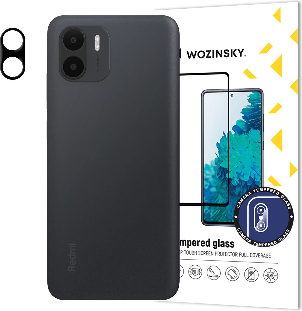 Xham i temperuar për kamerë Wozinsky për Xiaomi Redmi A2 / Redmi A1, 9H, i zi