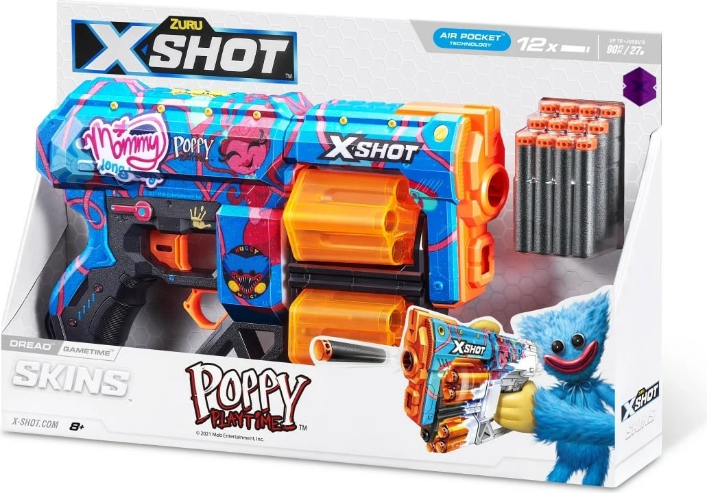 Blaster lodër ZURU X-Shot Dread Skins Launcher 36650D me 12 shigjeta shkumë, shumëngjyrëshe