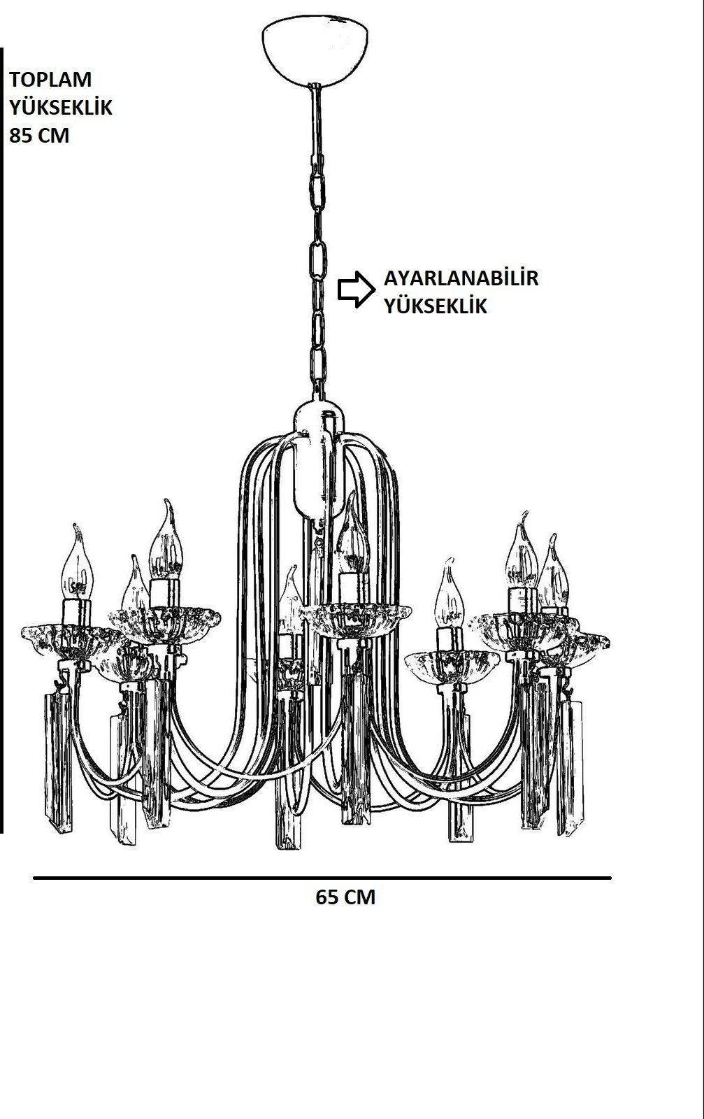Lluster Opviq, Kontes 8 llamba, krom rustik