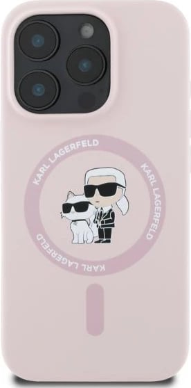 Mbështjellës Karl Lagerfeld Silicone Karl&Choupette Heads Ring MagSafe për iPhone 16 Pro, Rozë