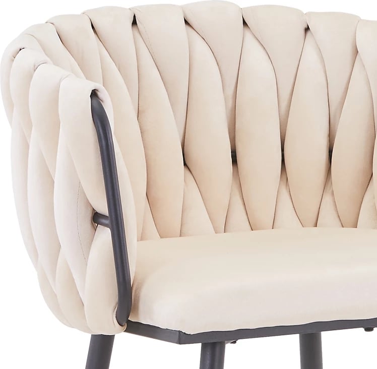 Karrige për bar Vivian, kadife bezhë, këmbë metalike të zeza, 57x50x100cm