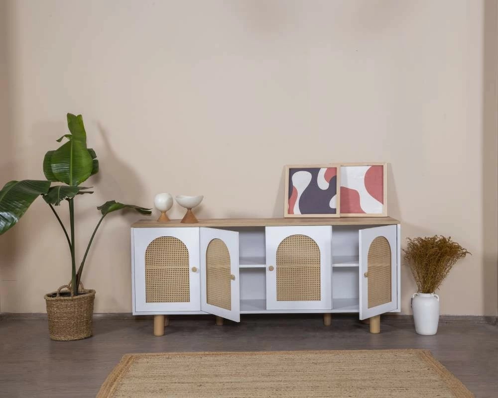 Konsol Skye Decor, bohem, e bardhë dhe lis