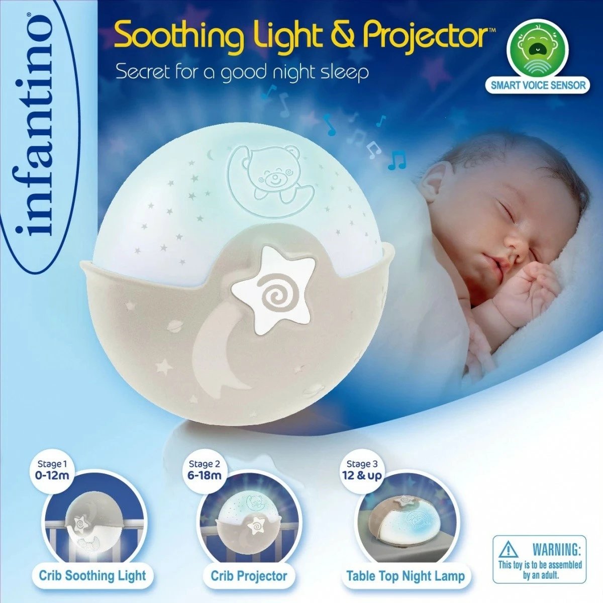 Projektor dhe llambë nate 2-në-1 B-kids Infantino 4909N, Bezhe/Bardhë