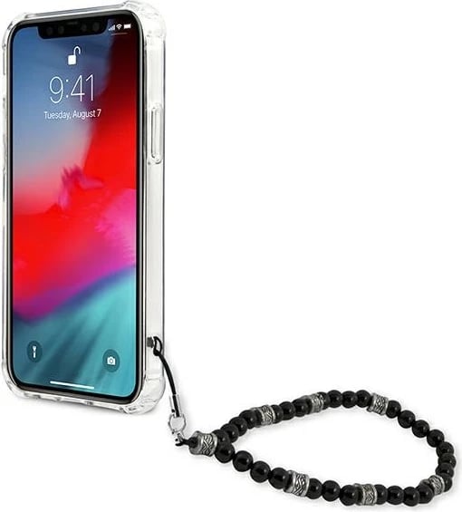 Mbështjellës Guess GUHCP12MKPSBK për iPhone 12/12 Pro 6.1", Transparent, me varëse Black Pearl