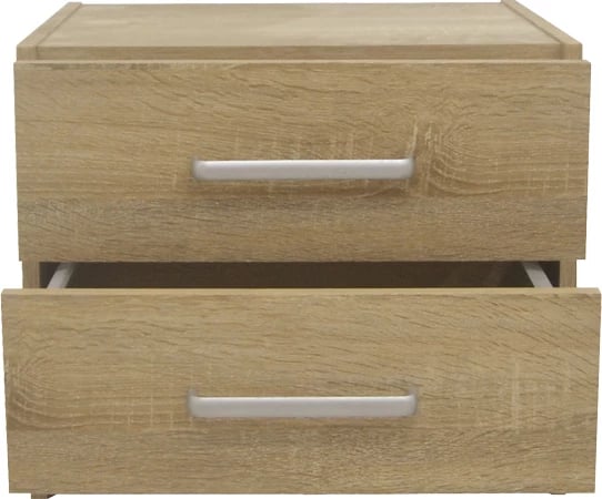 Komodinë Olympus me 2 sirtarë, ngjyrë lisi të çelët, 47.5x40.5x40.5