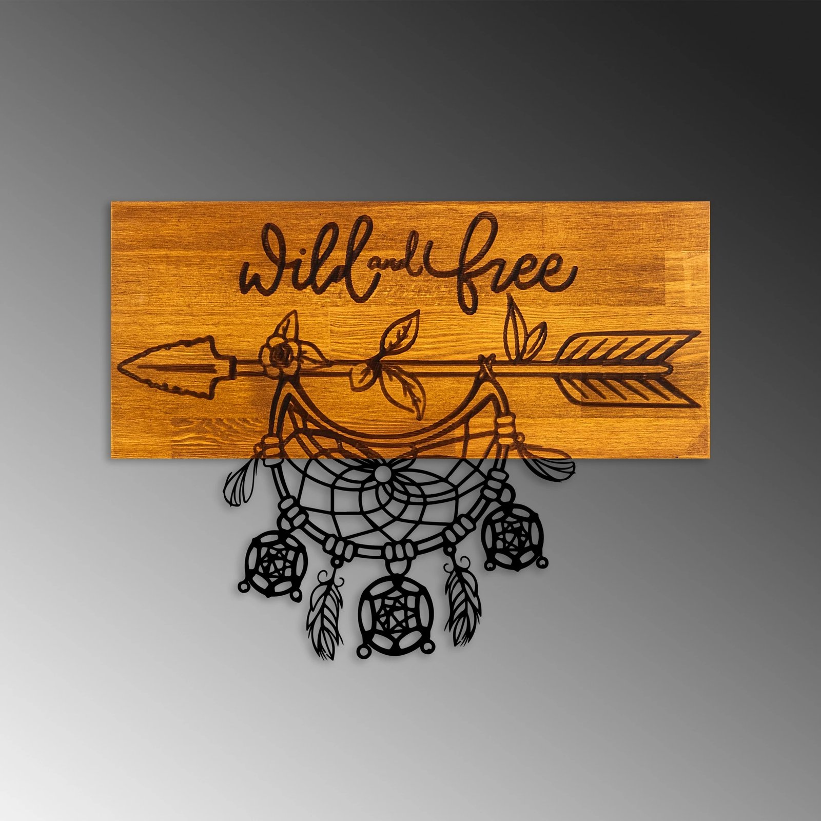 Aksesor dekorativ prej druri për mur, Wild and Free, ngjyrë arre dhe e zezë