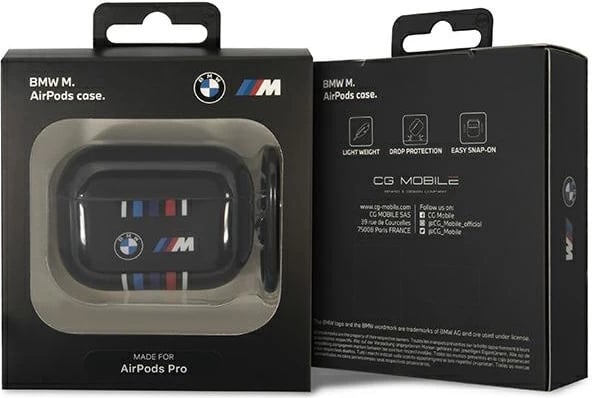 Mbështjellës BMW Multiple Colored Lines për AirPods Pro, me karabinë, i zi
