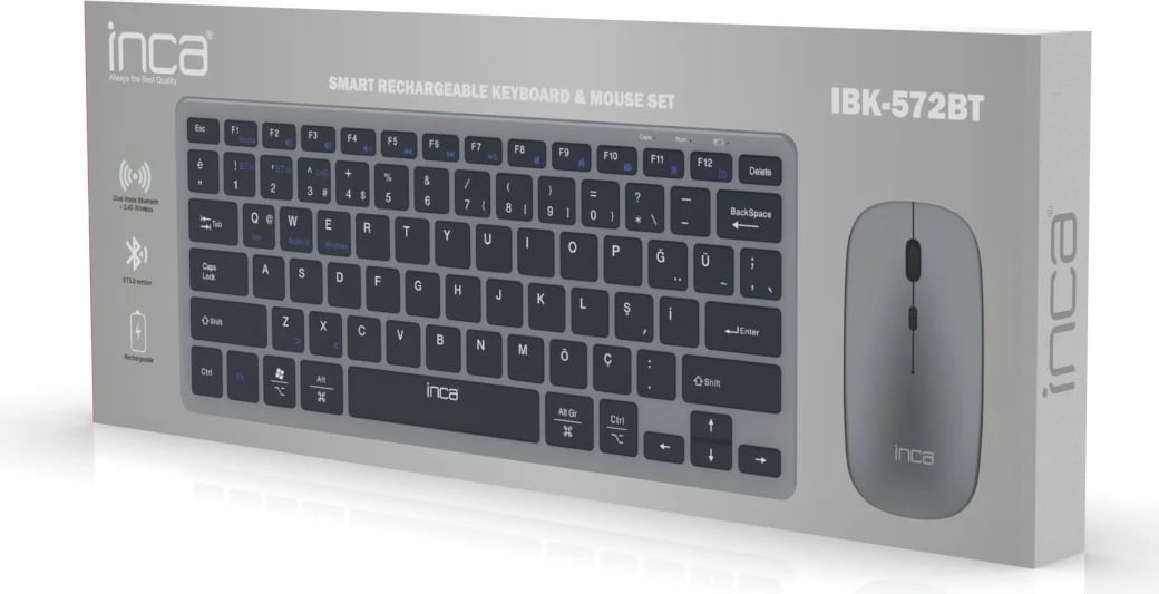 Set tastature dhe maus Inca IBK-572BT, Bluetooth 3.0/5.0, i zi