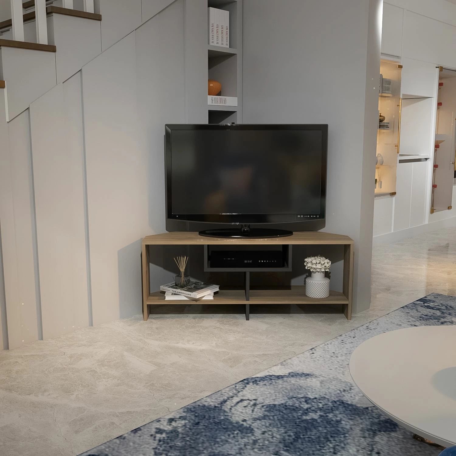 Komodë TV Skye Decor, Maldiv, ngjyrë arre dhe e bardhë