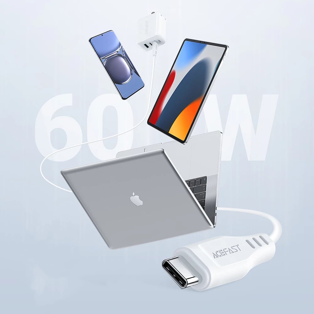 Kabllo Acefast C3-03 USB-C në USB-C, 1.2m, 60W, e bardhë